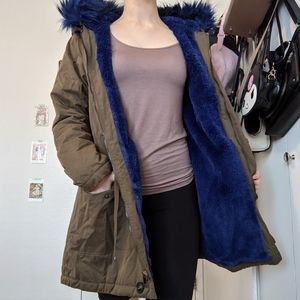 Army Green Coat with Faux Fur Hood